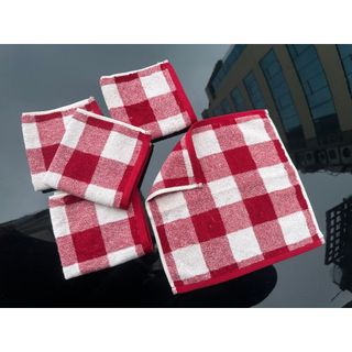 Khăn lau tay MJ, lau mặt Set 10c kẻ ô vuông đỏ caro, 25x25cm