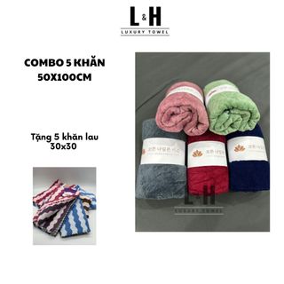 Combo 5c Khăn tắm Kt 50x100cm lông cừu Xương Cá, màu giao ngẫu nhiên
