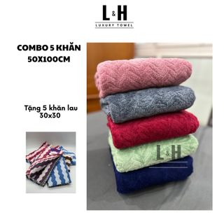 Combo 5c Khăn tắm Kt 50x100cm lông cừu Xương Cá, màu giao ngẫu nhiên