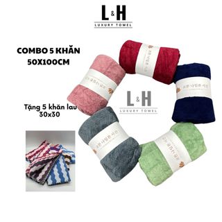 Combo 5c Khăn tắm Kt 50x100cm lông cừu Xương Cá, màu giao ngẫu nhiên
