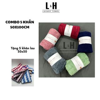 Combo 5c Khăn tắm Kt 50x100cm lông cừu Xương Cá, màu giao ngẫu nhiên