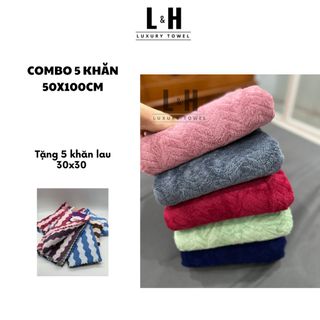 Combo 5c Khăn tắm Kt 50x100cm lông cừu Xương Cá, màu giao ngẫu nhiên