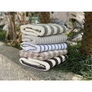 [Sang trọng, đẹp] Set 2 khăn kẻ MJ xuất nhật 350g, Organic, cotton thấm nước tốt, KT 70x140