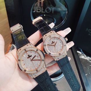 ĐỒNG HỒ CẶP CAO CẤP HUPOT MẶT FULL HỘT NIỀNG ĐỒNG
