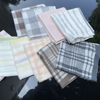 Khăn mặt kẻ xuất nhật MJ Organic, KT 34x35cm