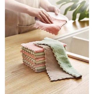 Khăn lau đa năng bếp, bát đĩa, cốc chén thấm nước chống dính dầu mỡ hai mặt 30x30