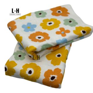 Khăn tắm cotton xuất nhật MJ Organic, họa tiết lá, 60x120cm, 300g