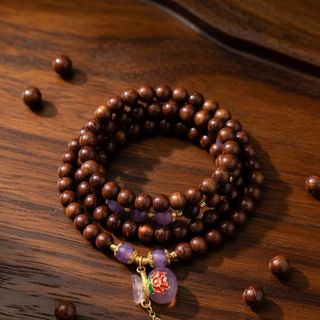 Trầm hương 108 hạt mix charm túi tiền tím