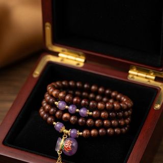 Trầm hương 108 hạt mix charm túi tiền tím