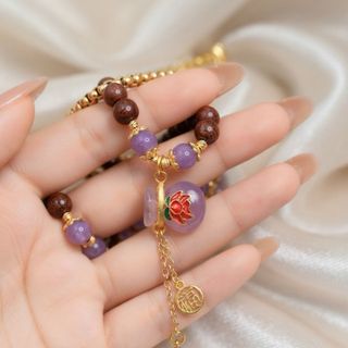 Trầm hương 108 hạt mix charm túi tiền tím