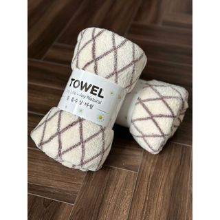 Khăn tắm lông cừu cao cấp khổ rộng, kẻ thẳng, hạt gạo, siêu mềm, KT 70x140cm