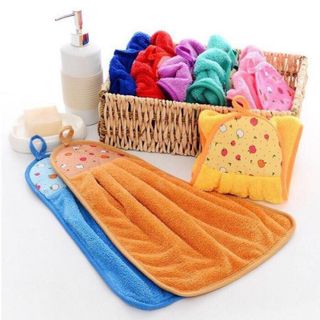 Khăn Lau Tay Nhà Bếp Dễ Thương Có Móc Treo Tường Lông Cừu Thấm Hút Tốt