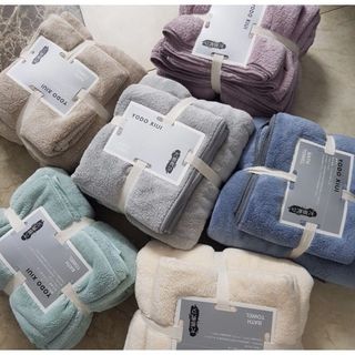 Set 2 Khăn Tắm Lông Cừu Cao Cấp, Trơn, Xuất Hàn Cỡ Lớn Siêu Mềm Mịn Thấm Hút Nước Tốt