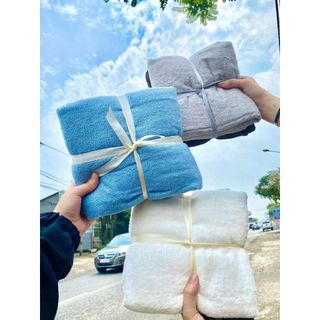 [Siêu rẻ, đẹp] Set 2 khăn kẻ, trơn MJ xuất nhật, Organic, cotton thấm nước tốt, KT 60x120, 210g