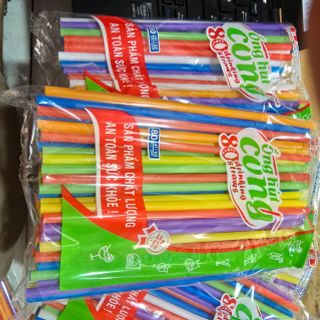 Ống Hút Cong Nhựa Nhiều Màu Sử Dụng 1 Lần, Đầu cong, [80 ống/bịch] Dễ sử dụng - Sản phẩm chất lượng an toàn sức khỏe