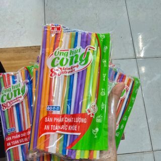 Ống Hút Cong Nhựa Nhiều Màu Sử Dụng 1 Lần, Đầu cong, [80 ống/bịch] Dễ sử dụng - Sản phẩm chất lượng an toàn sức khỏe