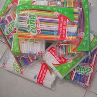 Ống Hút Cong Nhựa Nhiều Màu Sử Dụng 1 Lần, Đầu cong, [80 ống/bịch] Dễ sử dụng - Sản phẩm chất lượng an toàn sức khỏe