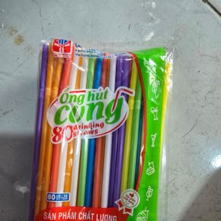 Ống Hút Cong Nhựa Nhiều Màu Sử Dụng 1 Lần, Đầu cong, [80 ống/bịch] Dễ sử dụng - Sản phẩm chất lượng an toàn sức khỏe