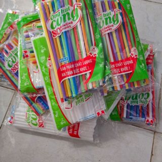 Ống Hút Cong Nhựa Nhiều Màu Sử Dụng 1 Lần, Đầu cong, [80 ống/bịch] Dễ sử dụng - Sản phẩm chất lượng an toàn sức khỏe