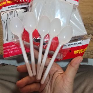 Thìa nhựa muỗng nhựa dùng 1 lần màu trắng 15cm sữa cao cấp dùng cho quán ăn[100 cái/bịch]