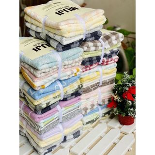 Combo 4c Khăn tắm, khăn lau đầu MJ kẻ ngâu nhiên, KT 35x80cm
