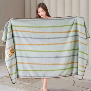 Khăn Tắm Lông Cừu San Hô Thêu Gấu Size 70x140cm Mềm Mịn Thấm Hút