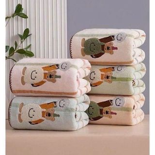 Khăn Tắm Lông Cừu San Hô Thêu Gấu Size 70x140cm Mềm Mịn Thấm Hút