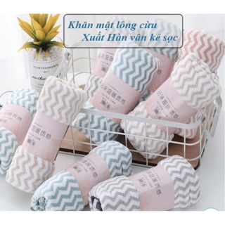 Khăn Tắm Lông Cừu Hàn Quốc, KT 37x75cm, Kẻ Sóng Nhỏ