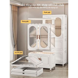 Tủ nhựa đựng quần áo, Tủ nhựa đựng đồ cỡ lớn gấp gọn đa năng, lắp ghép dễ dàng không cần thiết bị