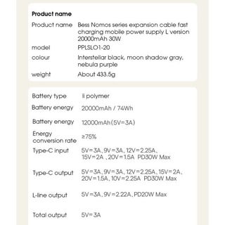 Sạc Dự Phòng Baseus Bess Nomos 30W 20000mAh Tích Hợp Dây, Sạc Nhanh PD QC