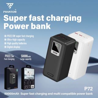 Pin sạc dự phòng Phantom P72 50000mAh PD 20W QC 22.5W – 4 Cổng Sạc Nhanh, Màn Hình LED