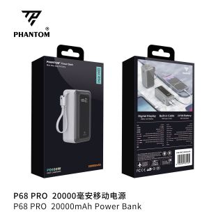 Sạc dự phòng 100W PHANTOM P68 Pro 20000mAh - Lõi Li-ion 21700, Cáp và cổng TypeC PD 100W & USB QC 3.0 22.5W
