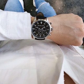 ĐỒNG HỒ NAM CAO CẤP MICHAEL DÂY DA ĐEN NIỀNG BẠC FULLBOX TAG