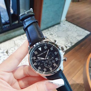 ĐỒNG HỒ NAM CAO CẤP MICHAEL DÂY DA ĐEN NIỀNG BẠC FULLBOX TAG