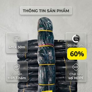 Lưới Lan Che Nắng Cao Cấp (Che Phủ 60%) - 4m x 50m - Giải Pháp Giải Nhiệt Cực Tốt Cho Vườn Lan, Rau Sạch, hiên nhà
