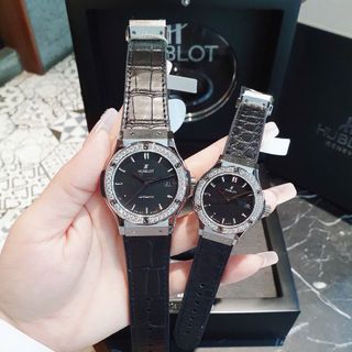 ĐỒNG HỒ COUPLE SIÊU CẤP HB HUPOT CAO SU BỌC DA ĐEN CÓ GIẤY KIỂM ĐỊNH