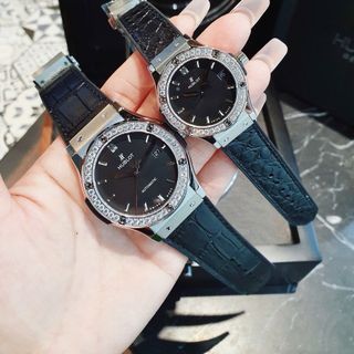 ĐỒNG HỒ COUPLE SIÊU CẤP HB HUPOT CAO SU BỌC DA ĐEN CÓ GIẤY KIỂM ĐỊNH