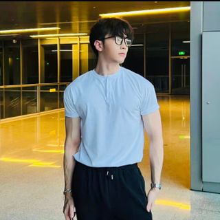 Áo trắng trơn cổ tàu thun bao xịn mặc bao mát