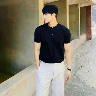 Áo đen cổ tàu thun bao xịn mặc bao mát