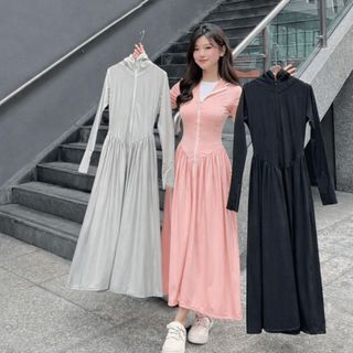 Áo Khoác Chống Nắng Toàn Thân Nữ Dáng Váy Vải Thun Lạnh,Chống Tia Cực Tím UPF 50+,Chống Gió Cản Bụi Cao Cấp