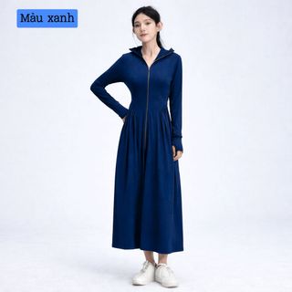 Áo Khoác Chống Nắng Toàn Thân Nữ Dáng Váy Vải Thun Lạnh,Chống Tia Cực Tím UPF 50+,Chống Gió Cản Bụi Cao Cấp