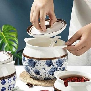 HỦ ĐỰNG MỠ BẦU HÌNH HOA CÓ TAI 1400ML (T18)