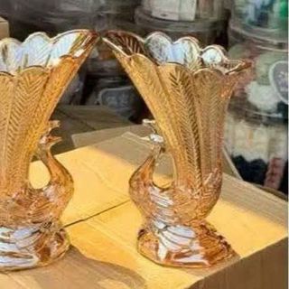 BÌNH CẮM HOA THUỶ TINH VÀNG HÌNH CON CÔNG 27CM (T15)