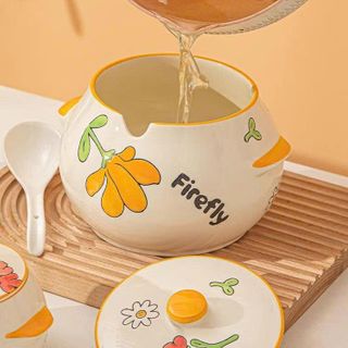 HỦ ĐỰNG MỠ CÓ TAY CẦM HOẠ TIẾT 1500ML (T16)