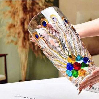 BÌNH CẮM HOA THUỶ TINH PHA LÊ HÌNH CON CÔNG MÀU SẮC 28CM (T8)