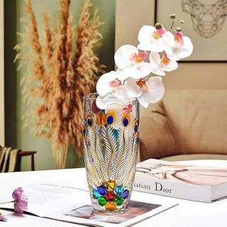 BÌNH CẮM HOA THUỶ TINH PHA LÊ HÌNH CON CÔNG MÀU SẮC 28CM (T8)