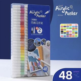 Bút màu Acrylic Marker 48 màu vẽ trên mọi chất liệu có thể vẽ chồng màu, màu sắc tươi sáng