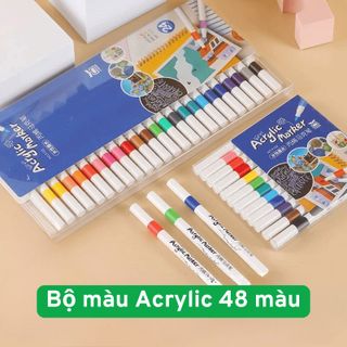 Bút màu Acrylic Marker 48 màu vẽ trên mọi chất liệu có thể vẽ chồng màu, màu sắc tươi sáng