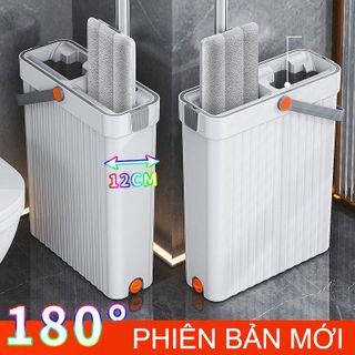 Bộ cây lau nhà 360 độ thông minh cho nhà tắm cao cấp tách nước có thùng cán dài có sẵn bông lau