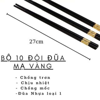 10 Đôi Đũa Nhựa Hợp Kim Sợi Thuỷ Tinh Viền Vàng An Toàn Chống Trơn Chống Mốc Chịu Nhiệt Sang Trọng